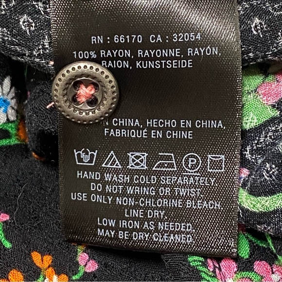 Maeve Anthropologie Avignon Floral Button Down Blouse XS Boho Retro Black Top - Picture 4 of 5
